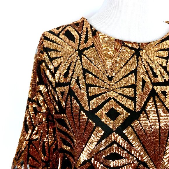 New Everly Sequin Gold Copper Geometric Pattern Glam Party Top Sz M - Picture 13 of 16
